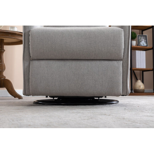 038-Cotton Linen Fabric Swivel Rocking Chair Glider Rocker Recliner Nursery Chair With Adjustable Back And Footrest For Living Room Indoor,Light Gray