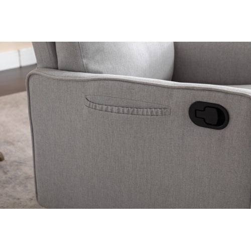 038-Cotton Linen Fabric Swivel Rocking Chair Glider Rocker Recliner Nursery Chair With Adjustable Back And Footrest For Living Room Indoor,Light Gray