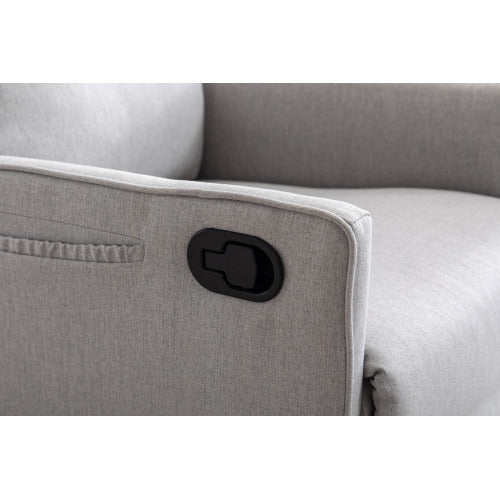 038-Cotton Linen Fabric Swivel Rocking Chair Glider Rocker Recliner Nursery Chair With Adjustable Back And Footrest For Living Room Indoor,Light Gray