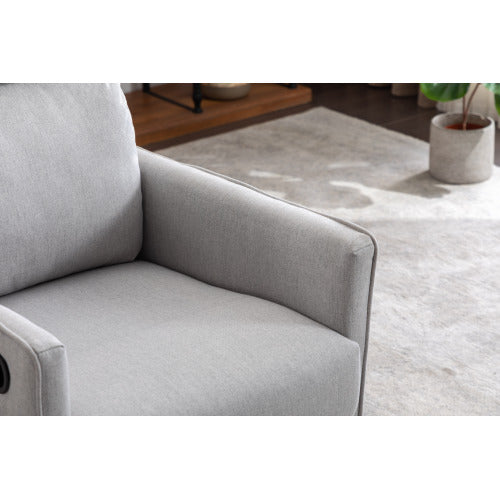 038-Cotton Linen Fabric Swivel Rocking Chair Glider Rocker Recliner Nursery Chair With Adjustable Back And Footrest For Living Room Indoor,Light Gray