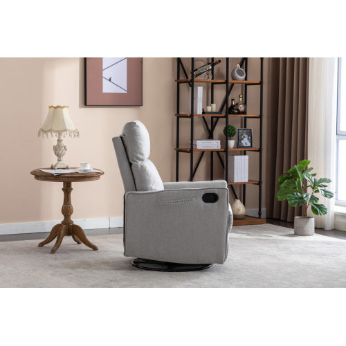 038-Cotton Linen Fabric Swivel Rocking Chair Glider Rocker Recliner Nursery Chair With Adjustable Back And Footrest For Living Room Indoor,Light Gray