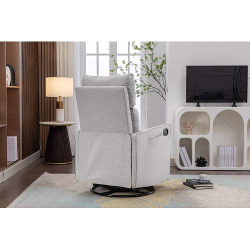 038-Cotton Linen Fabric Swivel Rocking Chair Glider Rocker Recliner Nursery Chair With Adjustable Back And Footrest For Living Room Indoor,Light Gray