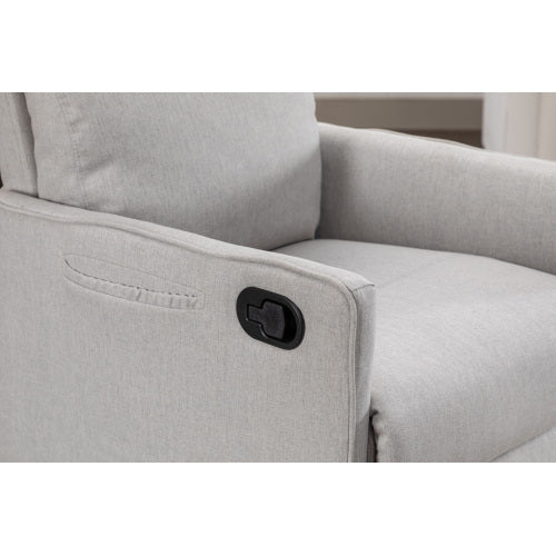 038-Cotton Linen Fabric Swivel Rocking Chair Glider Rocker Recliner Nursery Chair With Adjustable Back And Footrest For Living Room Indoor,Light Gray