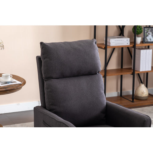 038-Cotton Linen Fabric Swivel Rocking Chair Glider Rocker Recliner Nursery Chair With Adjustable Back And Footrest For Living Room Indoor,Dark Gray