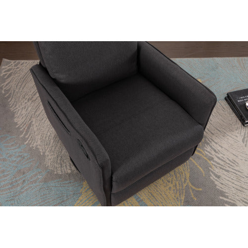 038-Cotton Linen Fabric Swivel Rocking Chair Glider Rocker Recliner Nursery Chair With Adjustable Back And Footrest For Living Room Indoor,Dark Gray