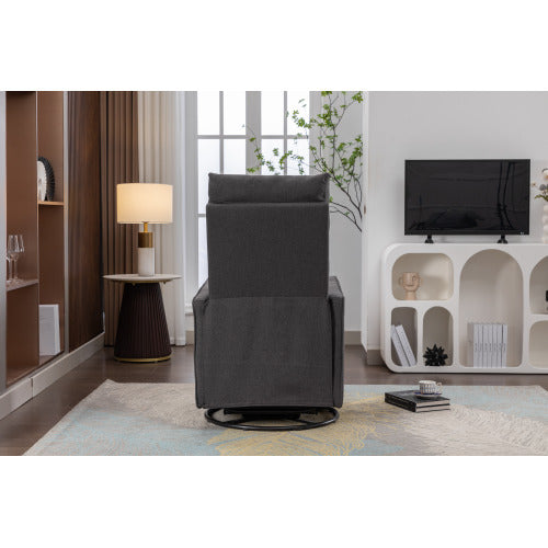 038-Cotton Linen Fabric Swivel Rocking Chair Glider Rocker Recliner Nursery Chair With Adjustable Back And Footrest For Living Room Indoor,Dark Gray