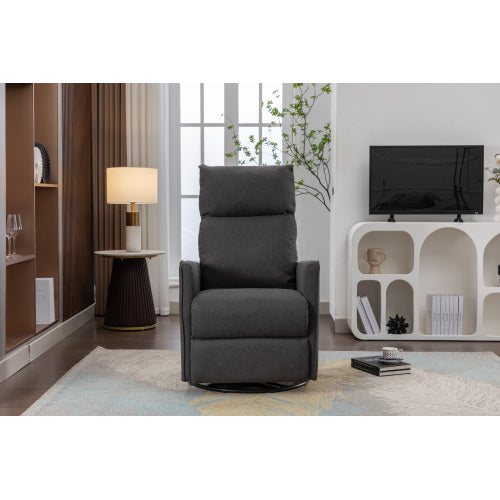 038-Cotton Linen Fabric Swivel Rocking Chair Glider Rocker Recliner Nursery Chair With Adjustable Back And Footrest For Living Room Indoor,Dark Gray