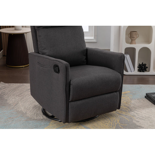 038-Cotton Linen Fabric Swivel Rocking Chair Glider Rocker Recliner Nursery Chair With Adjustable Back And Footrest For Living Room Indoor,Dark Gray