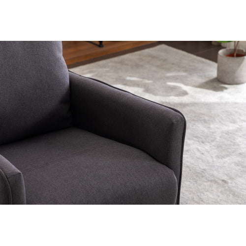 038-Cotton Linen Fabric Swivel Rocking Chair Glider Rocker Recliner Nursery Chair With Adjustable Back And Footrest For Living Room Indoor,Dark Gray