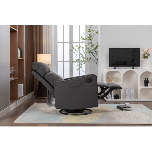 038-Cotton Linen Fabric Swivel Rocking Chair Glider Rocker Recliner Nursery Chair With Adjustable Back And Footrest For Living Room Indoor,Dark Gray