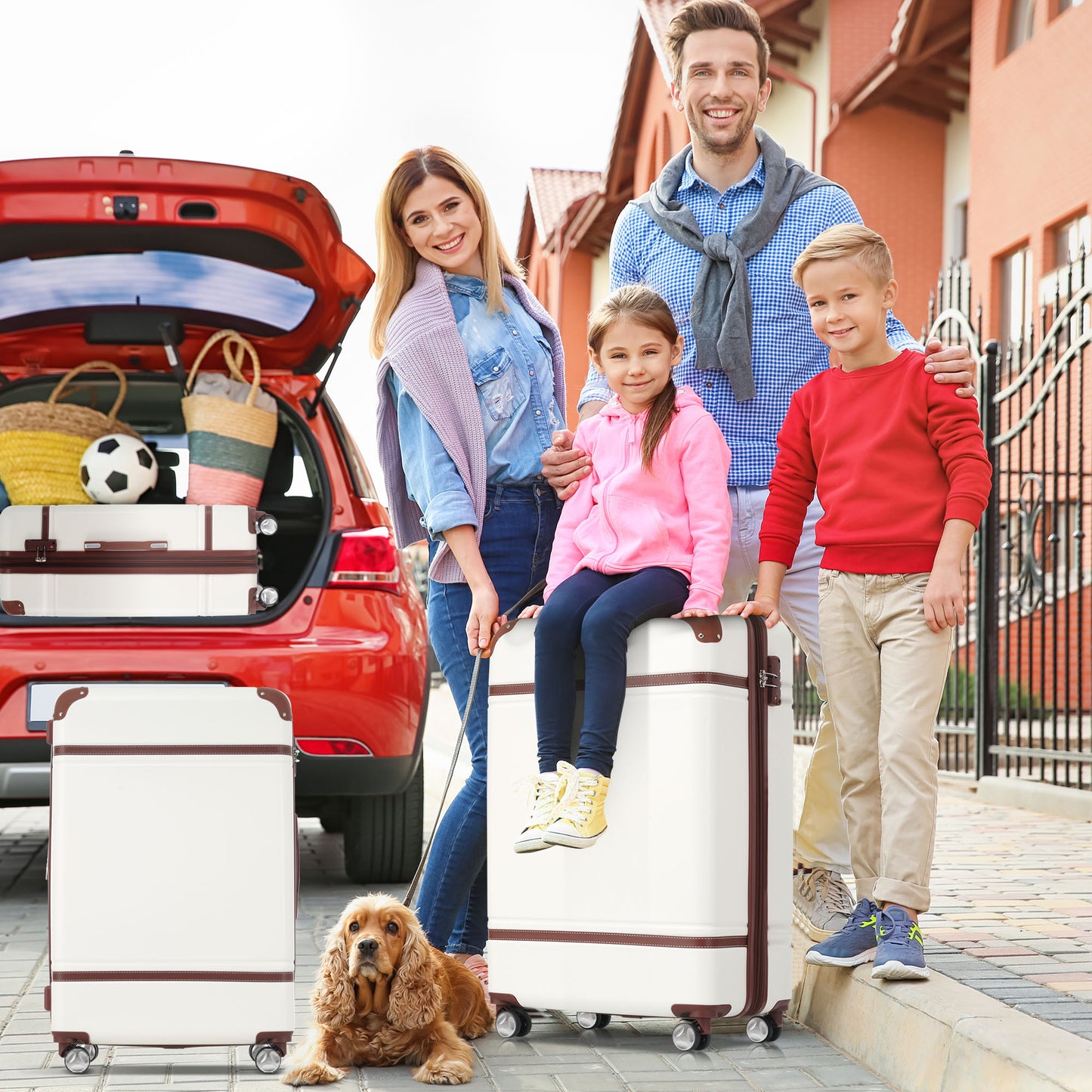 Hardshell Luggage Sets 3 Pieces 20"+24" Luggages and Cosmetic Case Spinner Suitcase with TSA Lock Lightweight,White