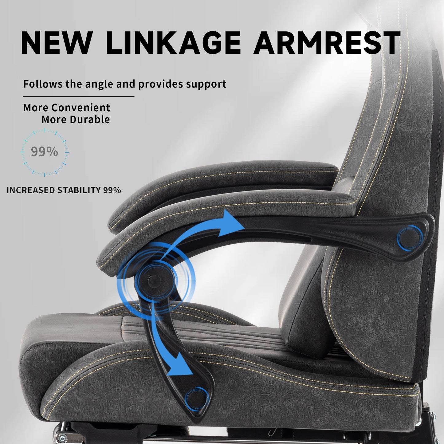 Gaming Chair, Video Game Chair with Massage Lumbar Support and Footrest, Comfortable Ergonomic Computer Chair with Linkage Armrests, Height Adjustable Racing Game Chair Pu Leather for Adults, Grey