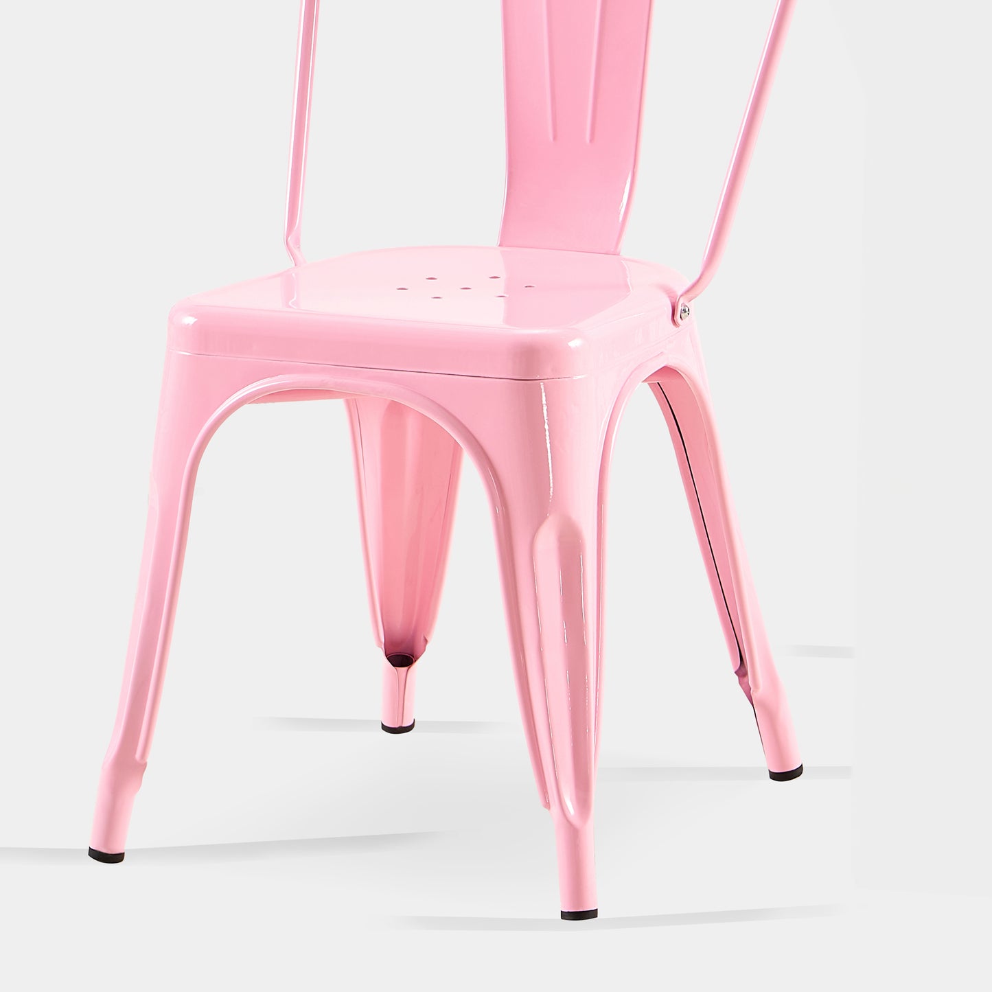 Set of 4 High Gloss Pink Industrial Metal Dining Chairs 18 Inch Seat Height Stackable Indoor Outdoor, Lightweight Easy-Clean Surface, Easy Assembly, Durable Modern Design,For Kitchen Cafe Bar