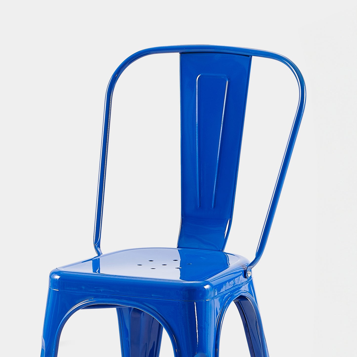 Set of 2 High Gloss Blue Industrial Metal Dining Chairs 18 Inch Seat Height Stackable Indoor Outdoor, Lightweight Easy-Clean Surface, Easy Assembly, Durable Modern Design, For Kitchen Cafe Bar