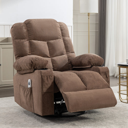 Massage Rocker Recliner Chair Rocking Chairs for Adults Oversized with 2 Cup Holders, USB Charge Port Soft Features a Manual Massage and Heat.(A+B)BROWN