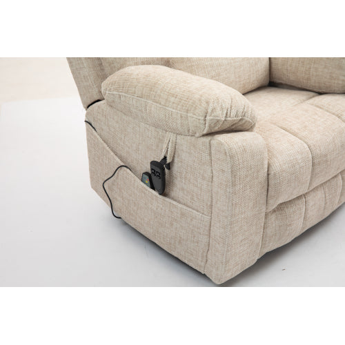 Old age electric lift chair, flat high density foam electric sofa, with heating and massage functions, can tilt to 180 degrees, 2 pocket cup holders, 2 remote controls, dual OKIN motors