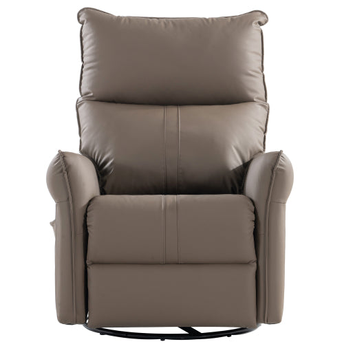 PU Rocking Recliner Chair,360° Swivel Nursery Rocking Chair,Glider Chair,Modern Small Rocking Swivel Recliner Chair for Bedroom,Living Room Chair Home Theater Seating,Side Pocket(Brown+360° Swivel)