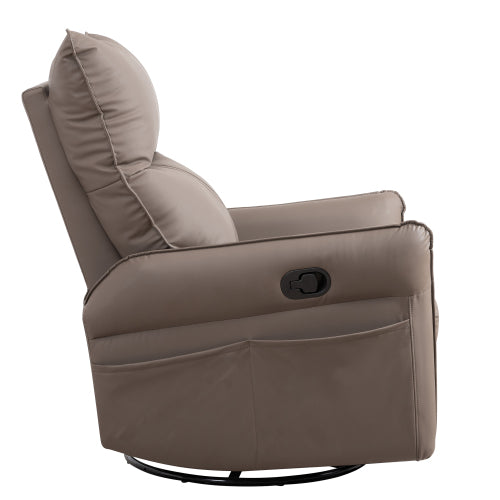 PU Rocking Recliner Chair,360° Swivel Nursery Rocking Chair,Glider Chair,Modern Small Rocking Swivel Recliner Chair for Bedroom,Living Room Chair Home Theater Seating,Side Pocket(Brown+360° Swivel)