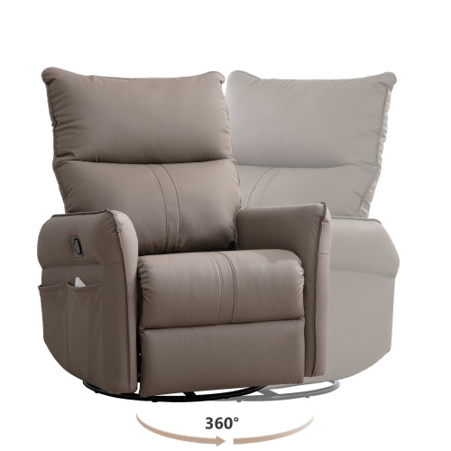 PU Rocking Recliner Chair,360° Swivel Nursery Rocking Chair,Glider Chair,Modern Small Rocking Swivel Recliner Chair for Bedroom,Living Room Chair Home Theater Seating,Side Pocket(Brown+360° Swivel)