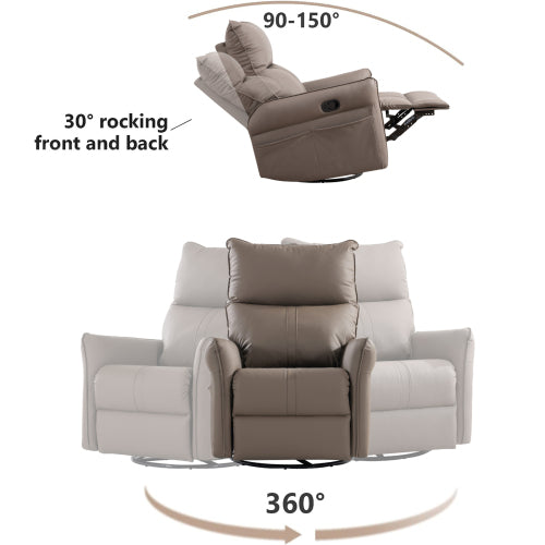 PU Rocking Recliner Chair,360° Swivel Nursery Rocking Chair,Glider Chair,Modern Small Rocking Swivel Recliner Chair for Bedroom,Living Room Chair Home Theater Seating,Side Pocket(Brown+360° Swivel)