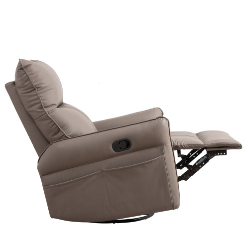 PU Rocking Recliner Chair,360° Swivel Nursery Rocking Chair,Glider Chair,Modern Small Rocking Swivel Recliner Chair for Bedroom,Living Room Chair Home Theater Seating,Side Pocket(Brown+360° Swivel)
