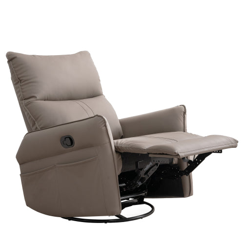 PU Rocking Recliner Chair,360° Swivel Nursery Rocking Chair,Glider Chair,Modern Small Rocking Swivel Recliner Chair for Bedroom,Living Room Chair Home Theater Seating,Side Pocket(Brown+360° Swivel)