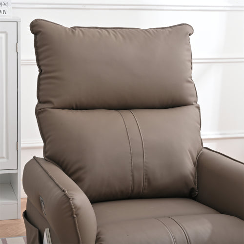 PU Rocking Recliner Chair,360° Swivel Nursery Rocking Chair,Glider Chair,Modern Small Rocking Swivel Recliner Chair for Bedroom,Living Room Chair Home Theater Seating,Side Pocket(Brown+360° Swivel)