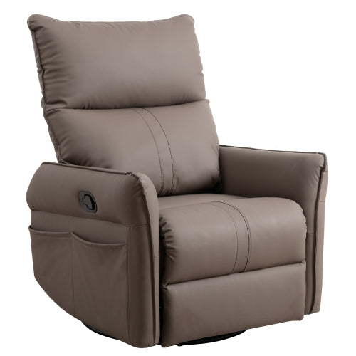 PU Rocking Recliner Chair,360° Swivel Nursery Rocking Chair,Glider Chair,Modern Small Rocking Swivel Recliner Chair for Bedroom,Living Room Chair Home Theater Seating,Side Pocket(Brown+360° Swivel)