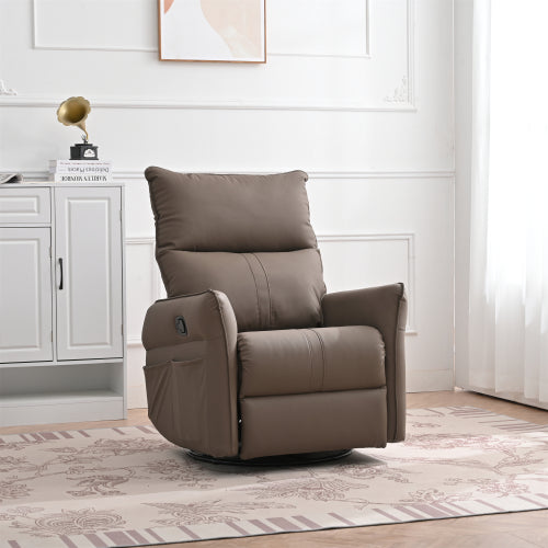 PU Rocking Recliner Chair,360° Swivel Nursery Rocking Chair,Glider Chair,Modern Small Rocking Swivel Recliner Chair for Bedroom,Living Room Chair Home Theater Seating,Side Pocket(Brown+360° Swivel)