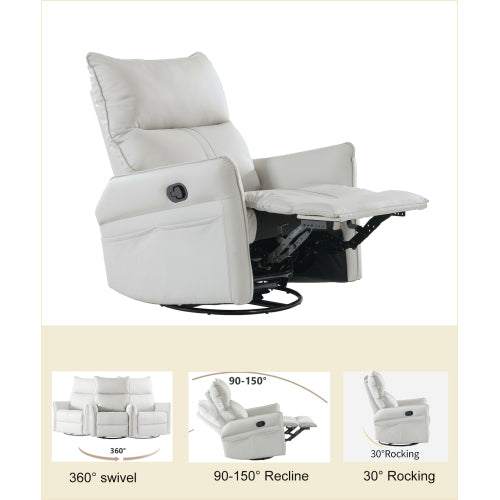 Rocking Recliner Chair,360 ° Swivel Nursery Rocking Chair,Glider Chair,Modern Small Rocking Swivel Recliner Chair for Bedroom,Living Room Chair Home Theater Seat,Side Pocket(Light Gray+360°Swivel)