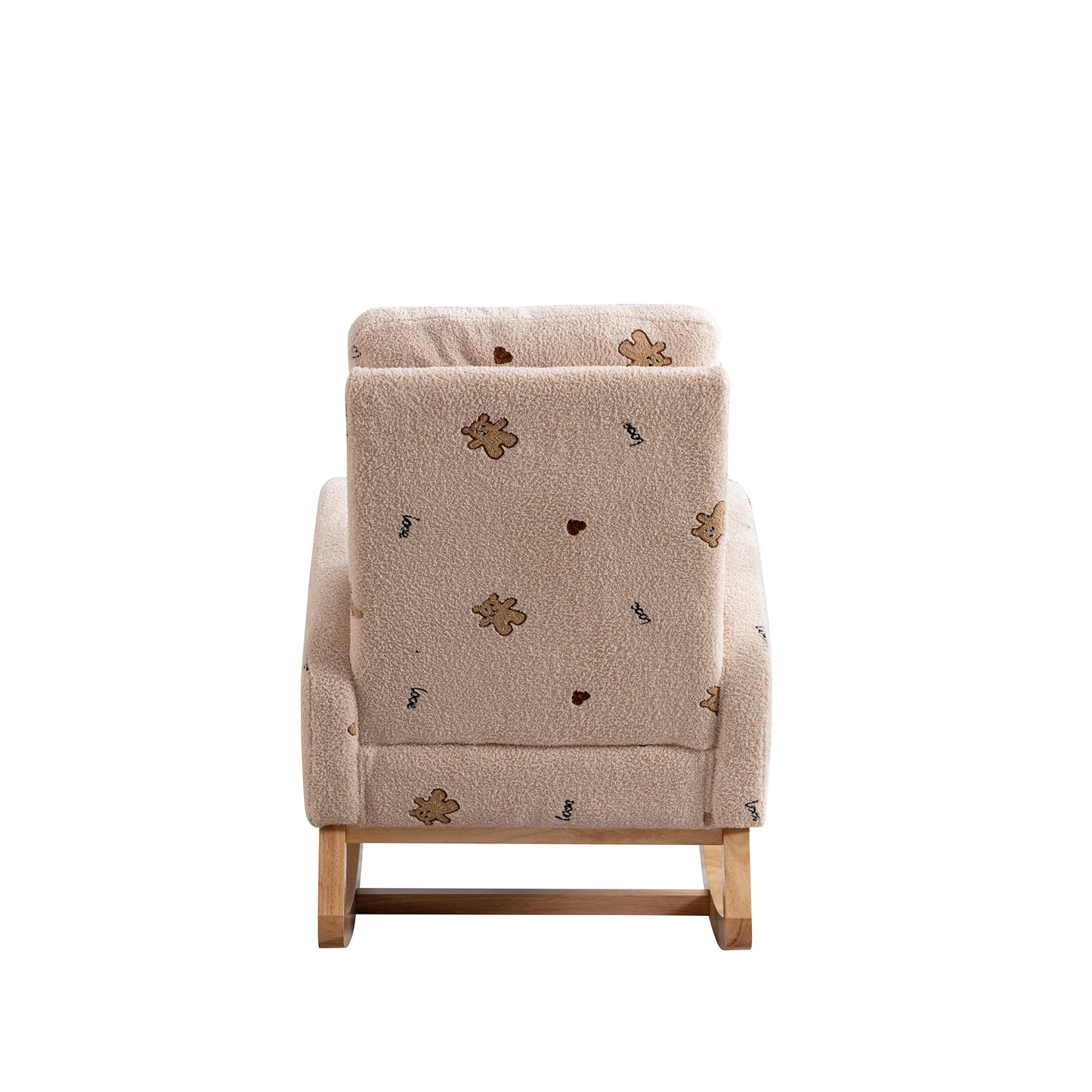 26.8"W Modern Rocking Chair for Nursery, Mid Century Accent Rocker Armchair With Side Pocket, Upholstered High Back Wooden Rocking Chair for Living Room Baby Kids Room Bedroom, Beige Boucle