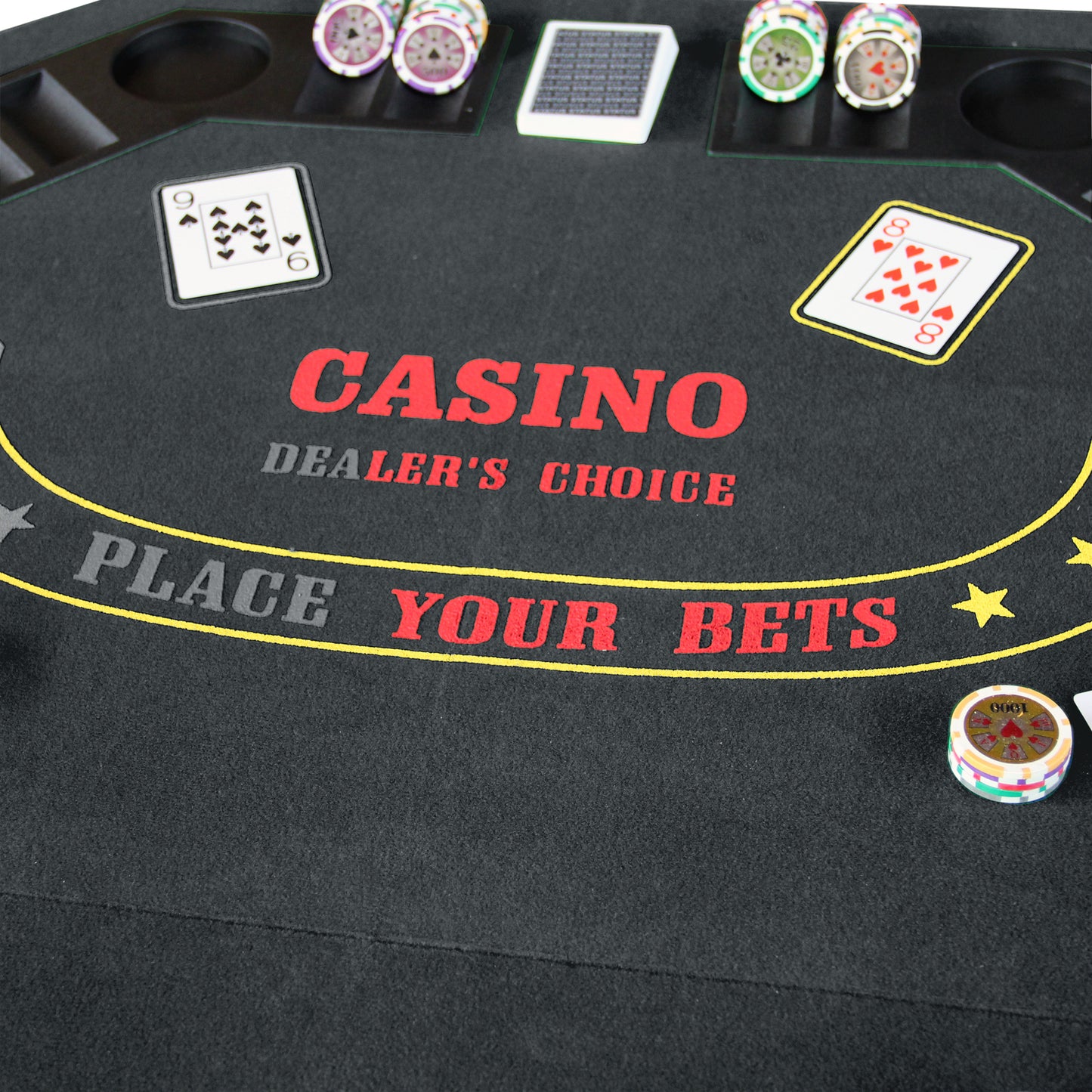 INO Design 48" Folding Poker Tabletop for 8-Player Texas Holdem Octagon Casino Game Portable Layout Mat Black