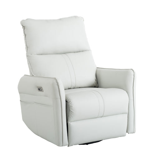 270° Power Swivel Rocker Recliner Chair, PU Leather Electric Glider Reclining Sofa with USB Ports, Power Swivel Glider, Rocking Chair,Nursery Recliners for Living Room Bedroom(Light Gray+270°Swivel)
