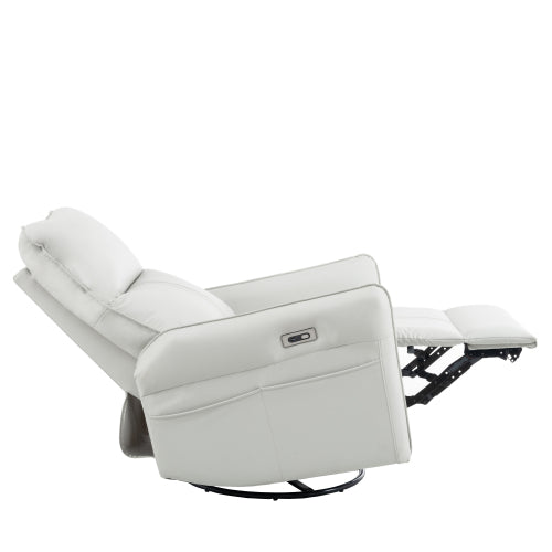 270° Power Swivel Rocker Recliner Chair, PU Leather Electric Glider Reclining Sofa with USB Ports, Power Swivel Glider, Rocking Chair,Nursery Recliners for Living Room Bedroom(Light Gray+270°Swivel)