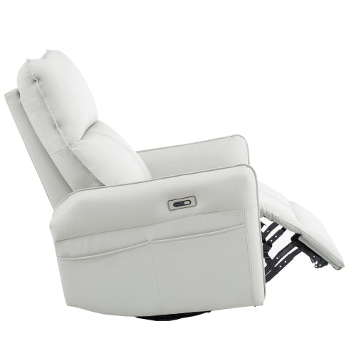 270° Power Swivel Rocker Recliner Chair, PU Leather Electric Glider Reclining Sofa with USB Ports, Power Swivel Glider, Rocking Chair,Nursery Recliners for Living Room Bedroom(Light Gray+270°Swivel)