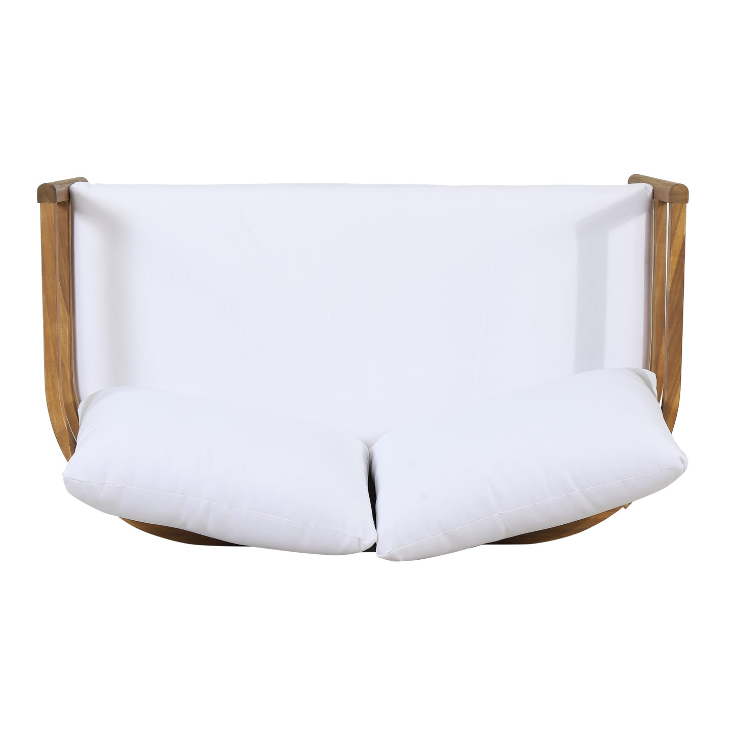 Outdoor Acacia Wood Loveseat and Coffee Table Set with Cushions, Light Teak and White