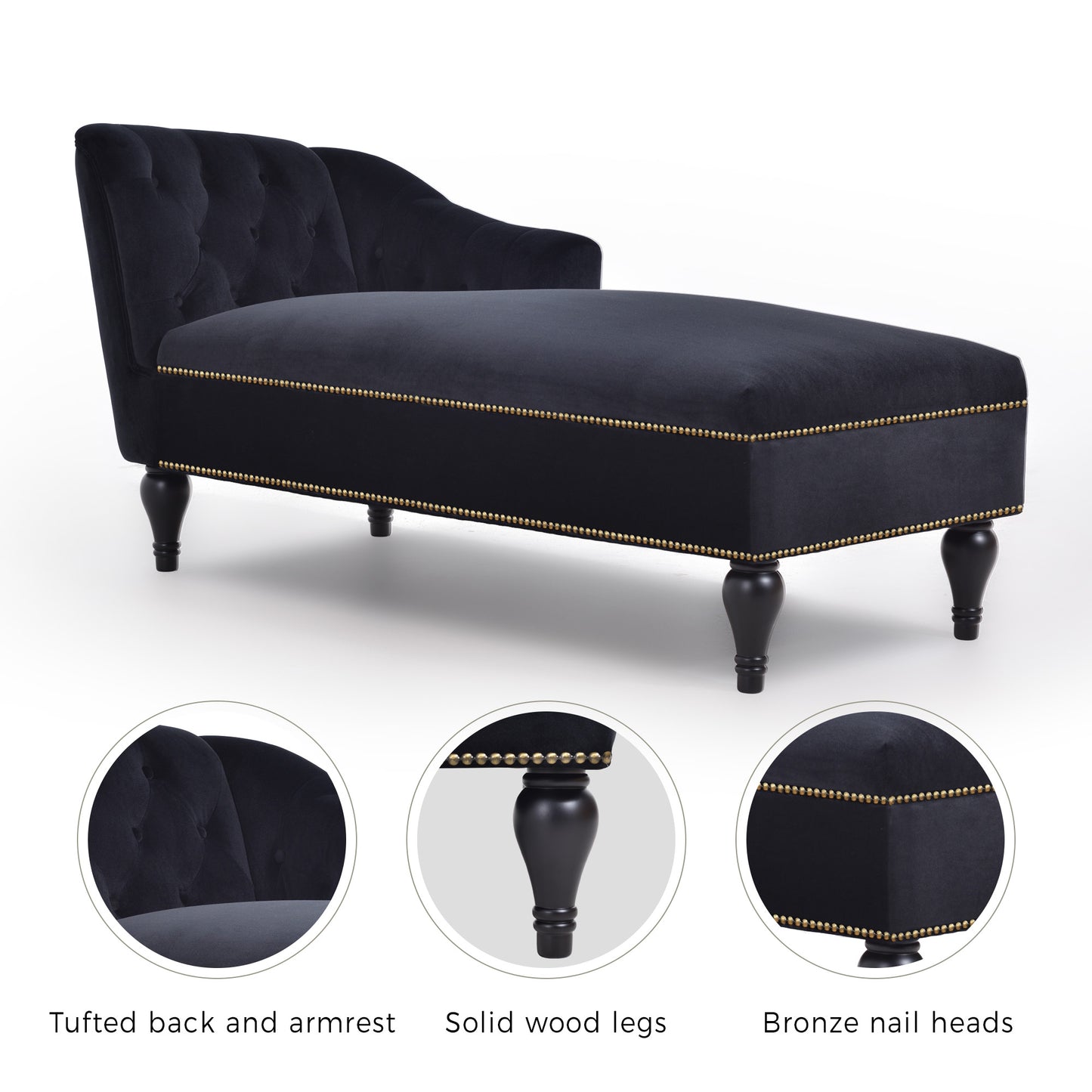 58''Velvet Chaise Lounge,Button Tufted Right Arm Facing Lounge Chair with Nailhead Trim & Solid Wood Legs for Living Room or Office,Sleeper Lounge Sofa