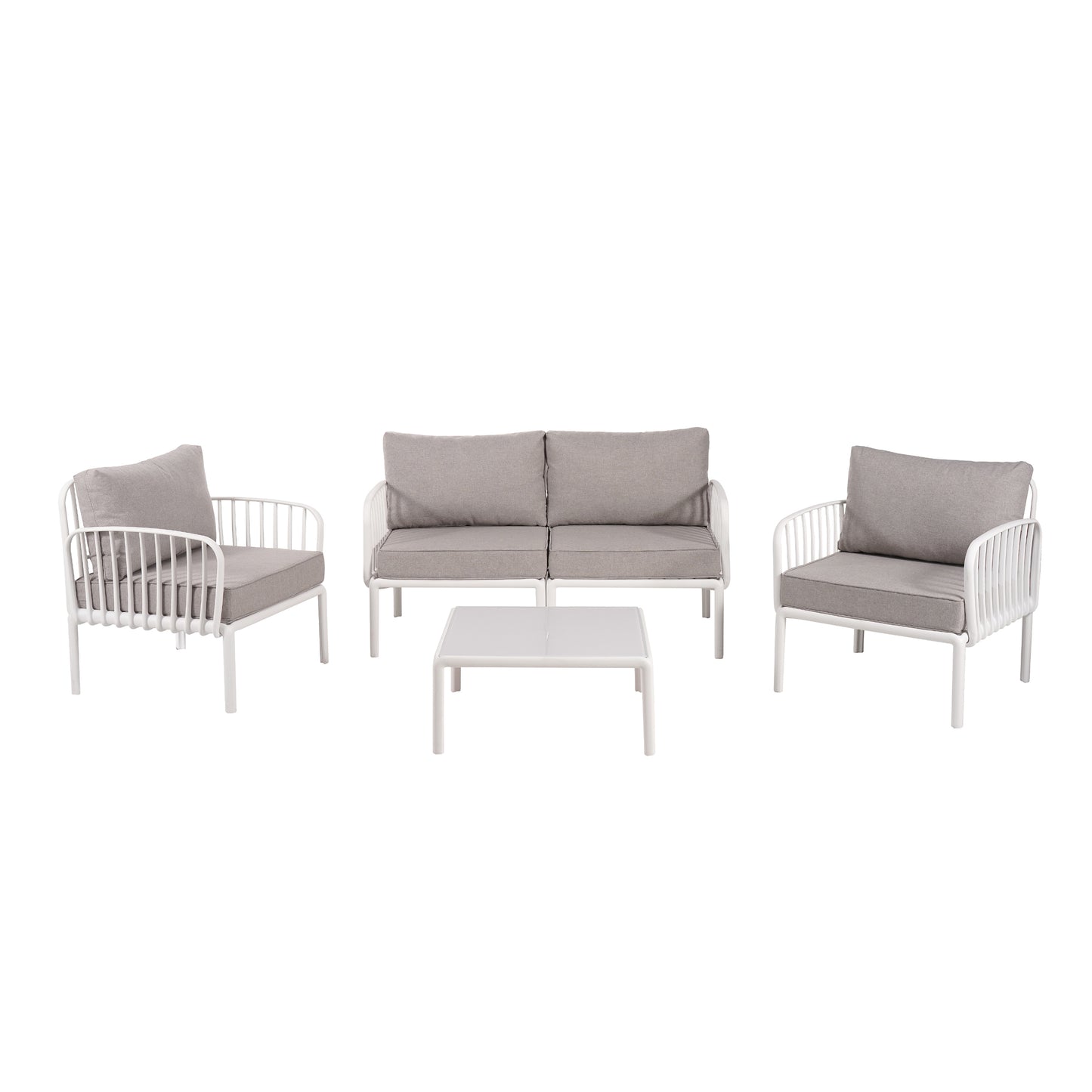5 Piece Patio Conversation Sets, Modern Outdoor Patio Sectional Furniture Set with Square Coffee Table, Waterproof Thick Cushion Deep Seating for Porch, Balcony, White & Light Gray