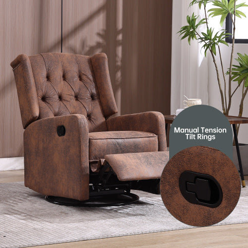 COOLMORE Rocking Recliner Chair,360 Degree Swivel Nursery Rocking Chair,Glider Chair,Modern Small Rocking Swivel Recliner Chair for Bedroom,Living Room Chair Home Theater Seat (Coffee)