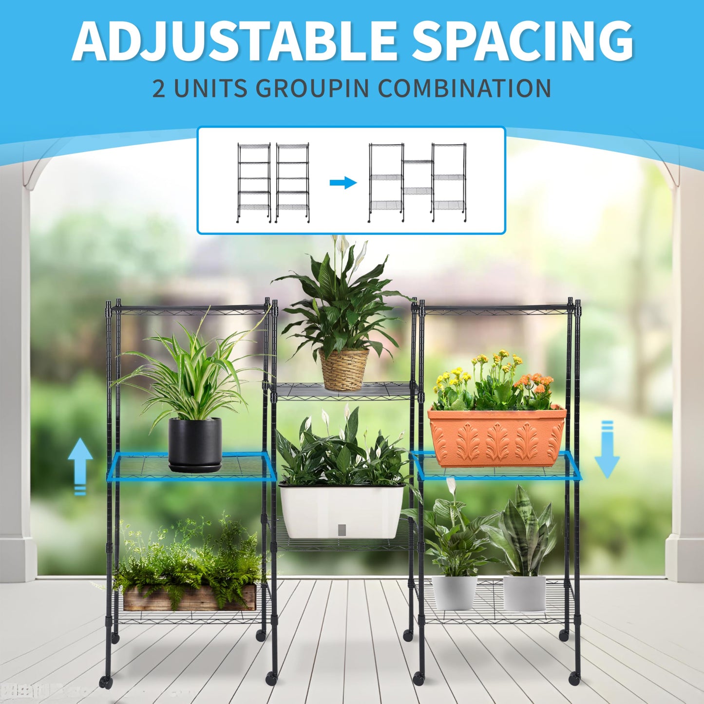 Heavy Duty 5-Tier Shelving Units Adjustable, Wire Shelf with 1000 lbs Capacity (250 per Shelf), 30 "D x 14" W x 65 "H, Black, 5 Levels, Storage Shelf with Wheels & Leveling Feet