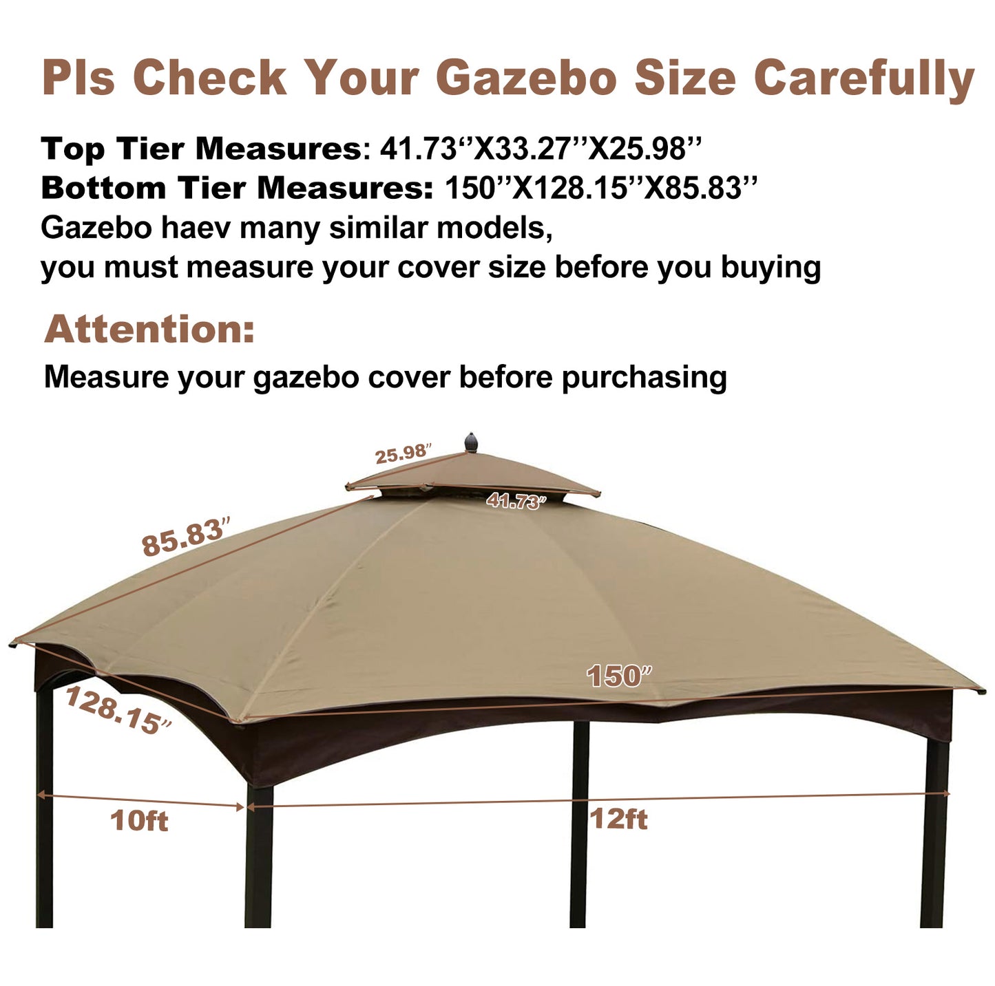 Replacement Canopy Top for Lowe's Allen Roth Heavy Duty Gazebo Roof Gazebo Top with Air Vent 10X12 Gazebo CoverReplacement Top Only (beige)