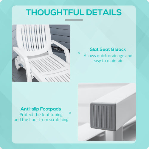 Outsunny Outdoor Chaise Lounge Chair on Wheels with Storage Box, Waterproof Lounger with Quick Assembly, Folding Design, 5 Level Adjustable Backrest for Pool, Beach, Patio, Garden, White