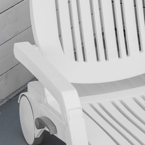 Outsunny Outdoor Chaise Lounge Chair on Wheels with Storage Box, Waterproof Lounger with Quick Assembly, Folding Design, 5 Level Adjustable Backrest for Pool, Beach, Patio, Garden, White