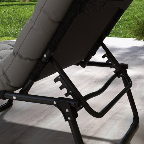 Outsunny Outdoor Chaise, Adjustable Folding Chaise Lounge with 4-position Backrest, Magazine Pocket, Removable Head Pillow, Sun Bathing Lounger Chair for Patio, Beach, Gray
