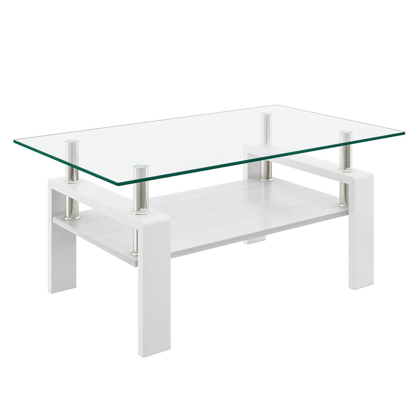 Rectangle Coffee Table, Tempered Glass Tabletop with MDF Layer, Modern Table for Living Room , Transparent Glass