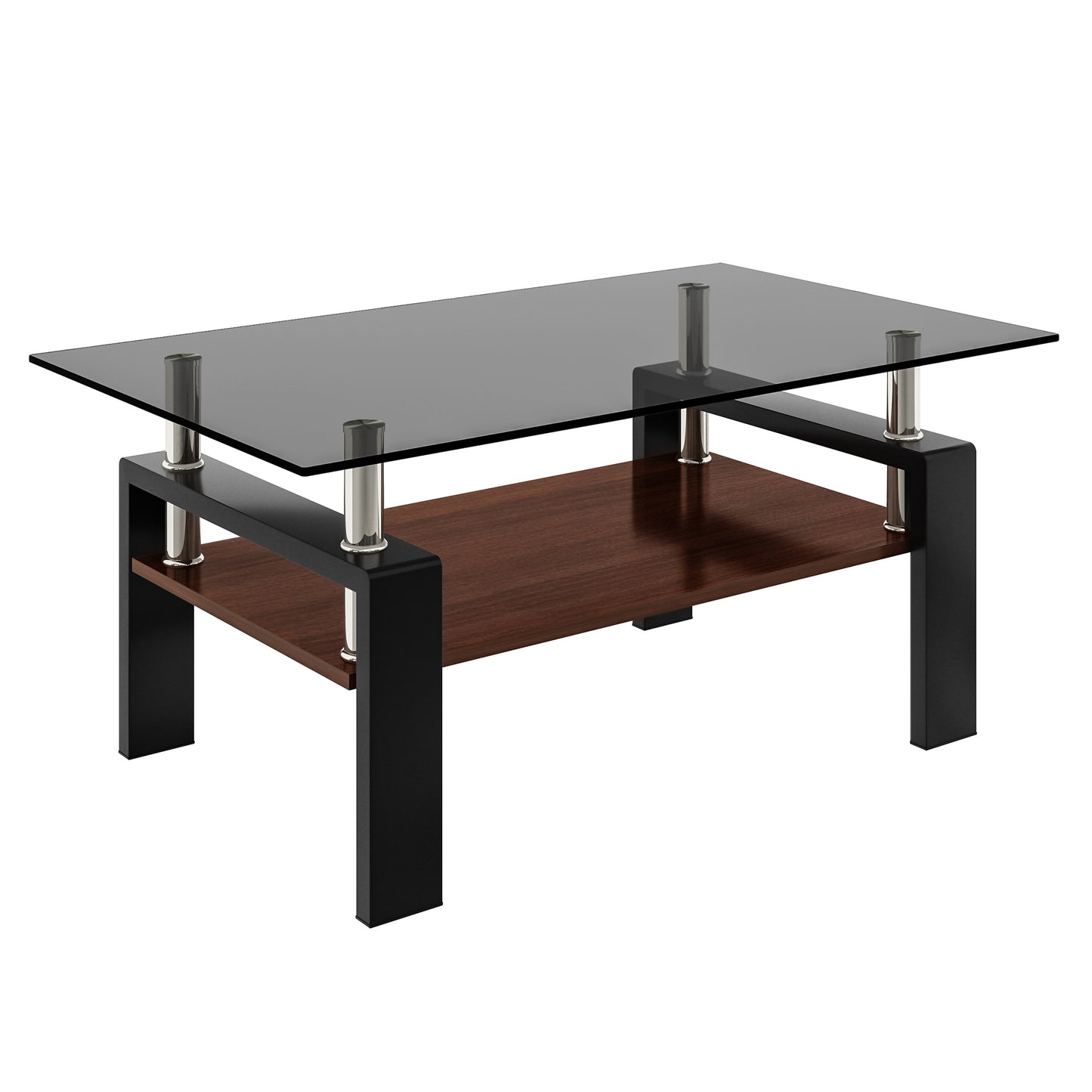 Rectangle Coffee Table, Tempered Glass Tabletop with MDF Layer, Modern Table for Living Room , Gray Glass