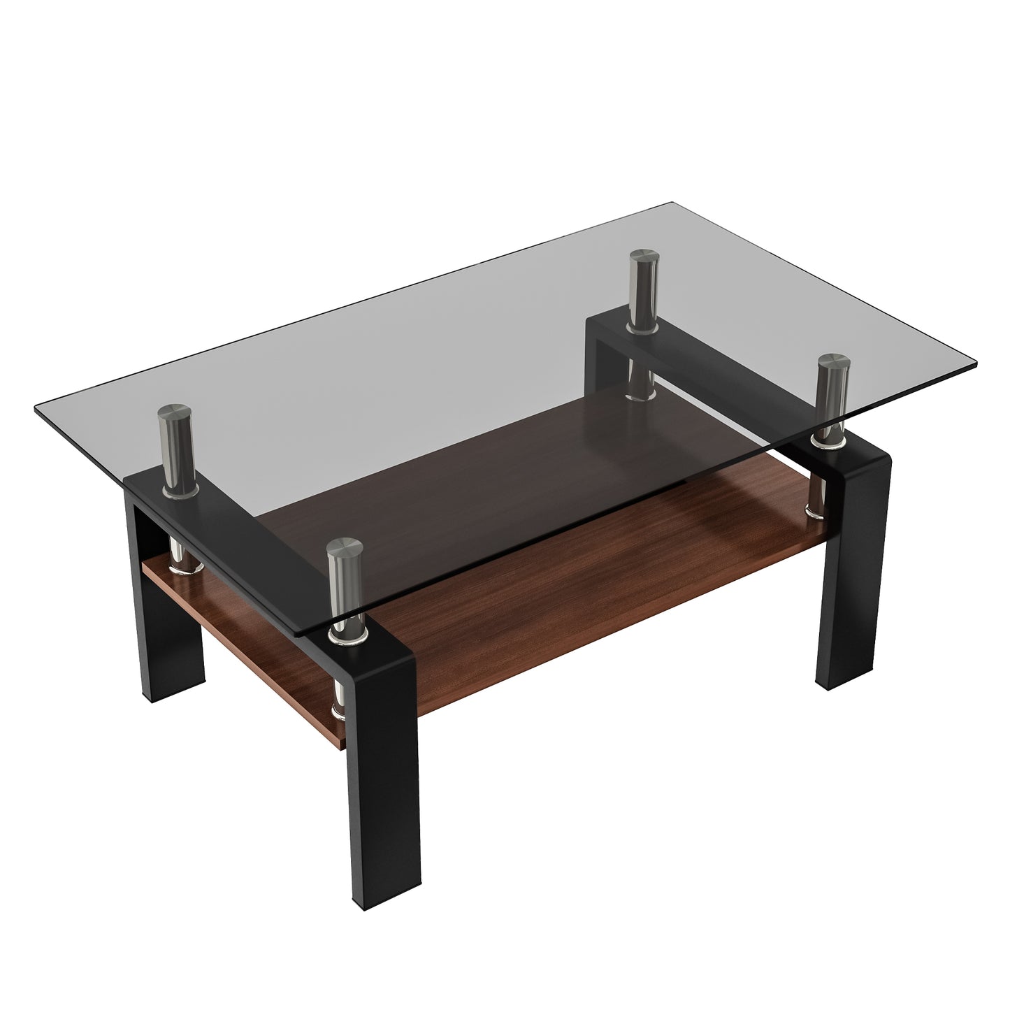 Rectangle Coffee Table, Tempered Glass Tabletop with MDF Layer, Modern Table for Living Room , Gray Glass