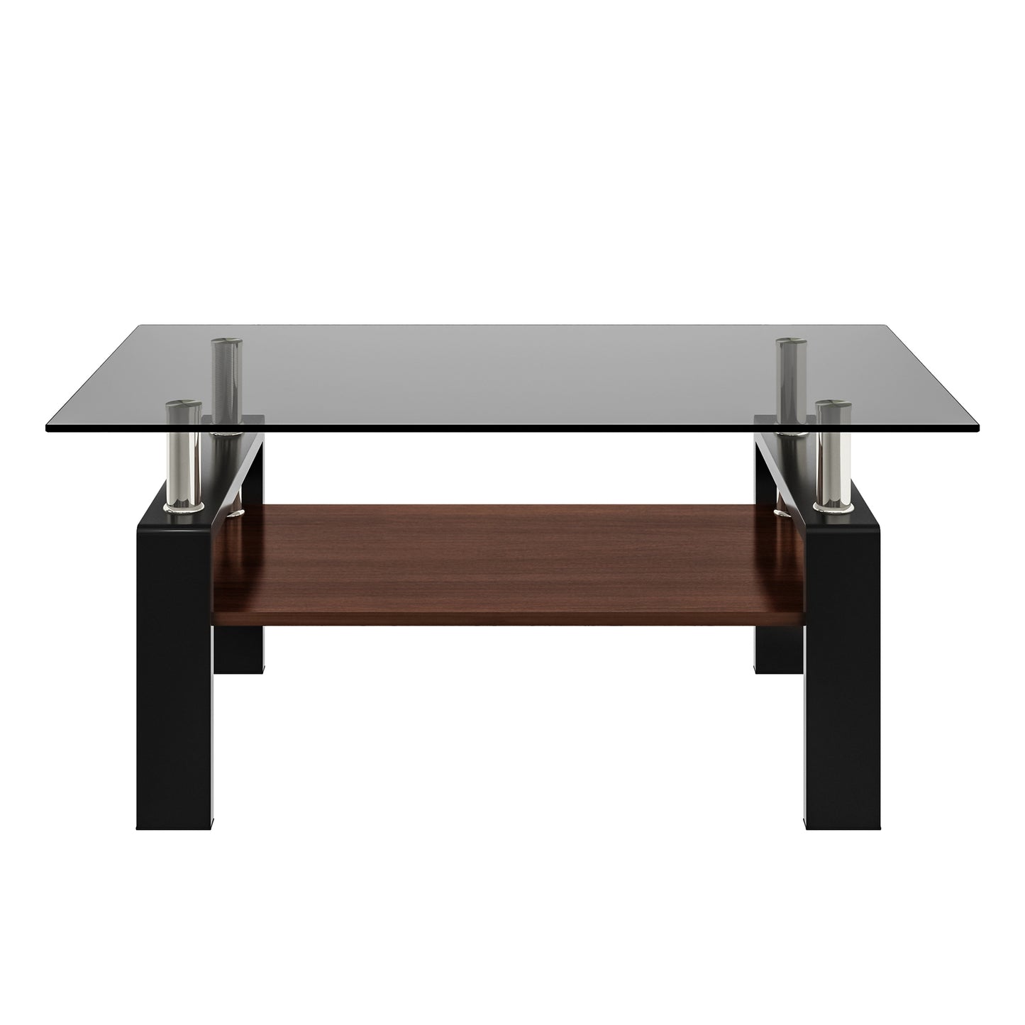 Rectangle Coffee Table, Tempered Glass Tabletop with MDF Layer, Modern Table for Living Room , Gray Glass