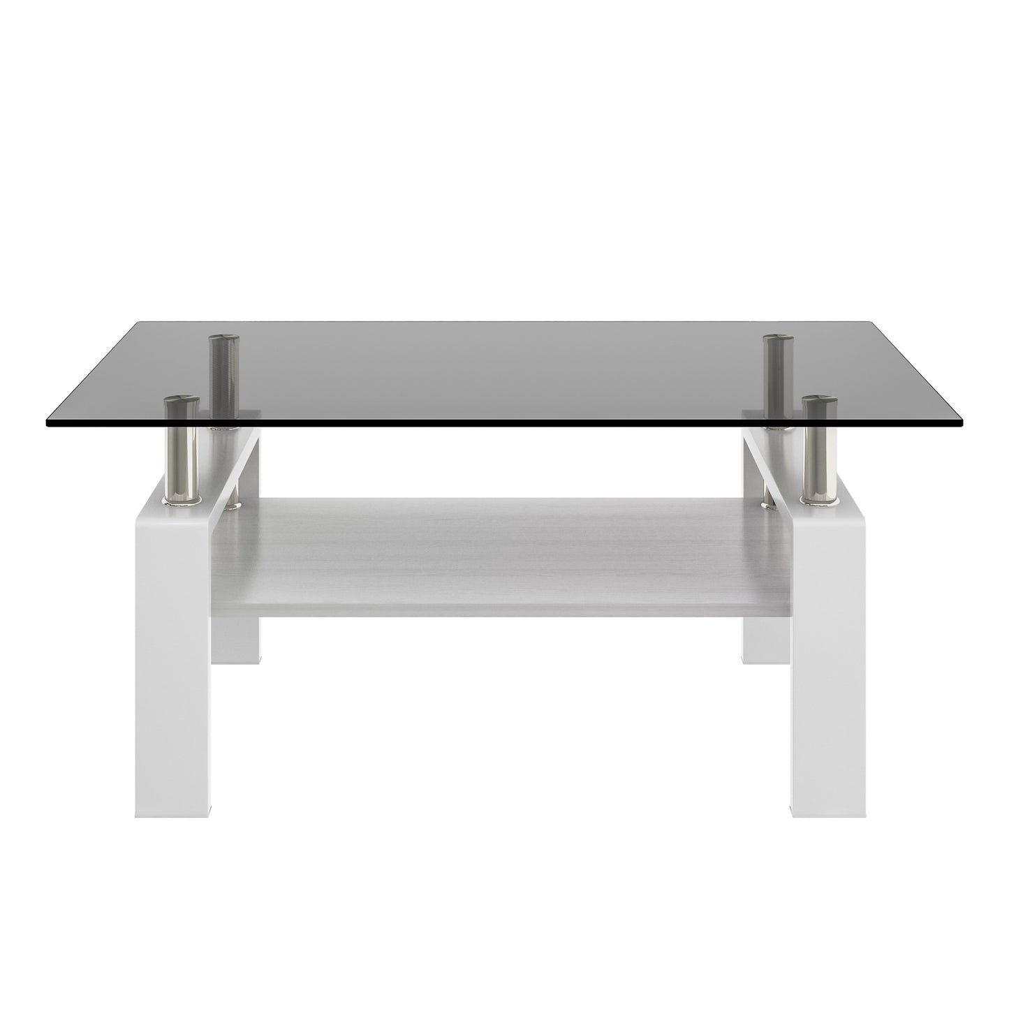 Rectangle Coffee Table, Tempered Glass Tabletop with MDF Layer, Modern Table for Living Room , Gray Glass