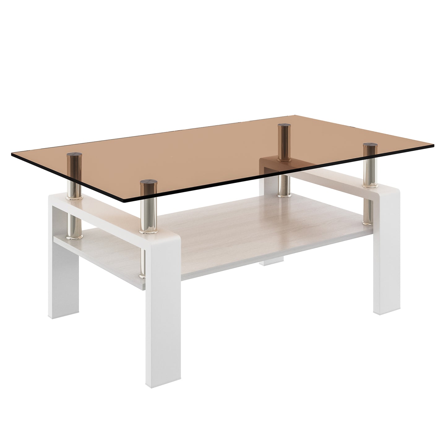 Rectangle Coffee Table, Tempered Glass Tabletop with MDF Layer, Modern Table for Living Room , Brown Glass